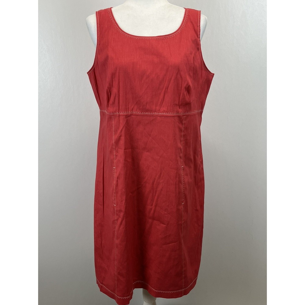NEW! Tahari Linen Blend Sleeveless Dress Sz 14 NWT Lined Red Knee Length Pockets